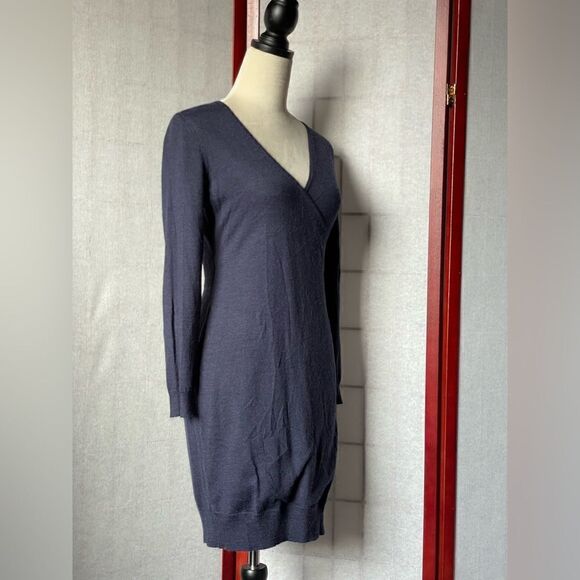 Ann Taylor LOFT Petites Blue Wrap Wool Blend Long Sleeve Dress (Sm/Petite) - Picture 9 of 10